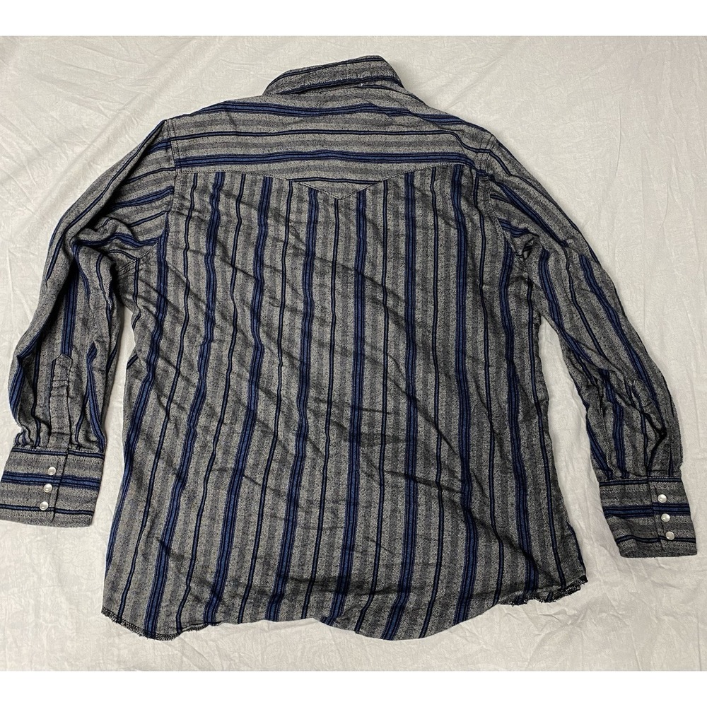 Wrangler Mens XL Western Snap Shirt Gray Blue Striped Pearl Snap Cowboy - Picture 4 of 10